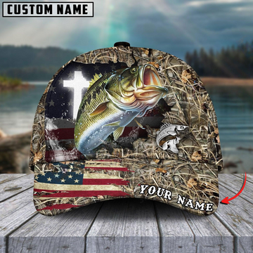 Maxcorners Bass Fishing Cross Camo Customized Name 3D Cap