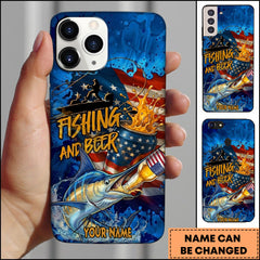 Maxcorners Marlin Fishing Phone Case Fishing And Beer American Flag Personalized Name 3D Phone Case