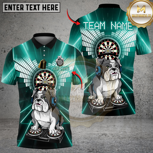 Maxcorners Darts DJ Bulldog Multicolor Options Personalized Name Shirt (4 Colors)