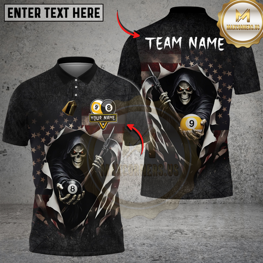 Maxcorners Billiards Ball 8 And 9 American Flag Reaper Personalized Shirt