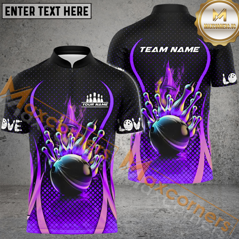 Maxcorners Ball And Pins Fire Dot Pattern Bowling Jersey Multicolor Customized Name, Team Name 3D Polo Shirt