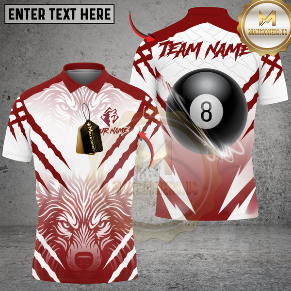 Maxcorners Billiard 8-Ball Wolf Pattern Personalized Name Shirt (4 Colors)