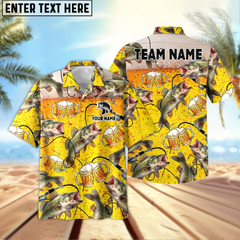 Maxcorners Bass Fishing Beer Swimming Personalized Name, Team Name 3D Hawaiian Shirt