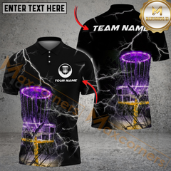 Maxcorners Thunder Strike Disc Golf Polo Shirt Personalized Name, Team Name 3D Shirt (4 Colors)