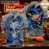 Maxcorners Trap Shooting Skull & Shotgun Graphic with Flying Clay Targets Multicolor Customized Name, Team Name 3D Shirts