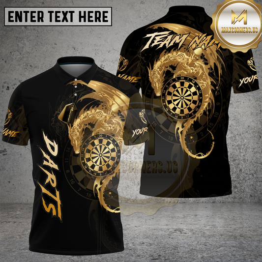 Maxcorners Darts Shirt Golden Dragon Dynamic Fire Effect Multioptions Personalized Name, Team Name 3D Shirt (4 Colors)