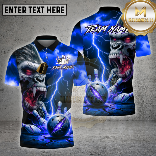 Maxcorners Bowling Shirts Gorilla Demon Skull Lightning Design Multi Options Personalized Name, Team Name 3D Shirt