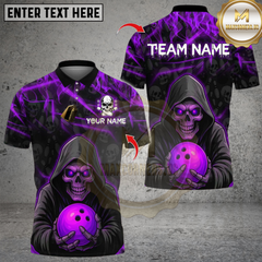 Maxcorners Flame Grim Reaper With Bowling Multicolor Customized Name, Team Name 3D Shirts