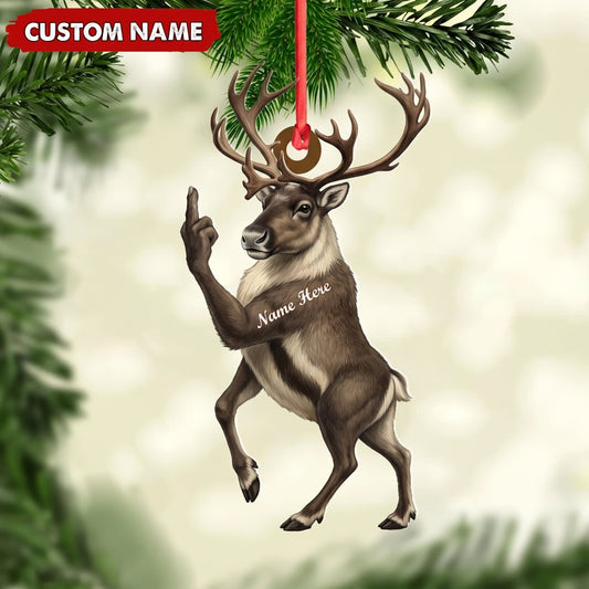 Maxcorners Mule Deer Hunting Middle Finger Gesture Mule Deer Hunter Gift Customized Name 3D Keychain And Ornament