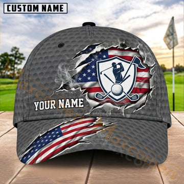 Maxcorners Golf USA Eagle Shield Ball Personalized Name 3D Cap