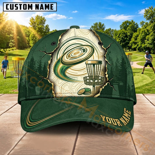 Maxcorners Disc Golf Vintage Green Flying Disc Basket Personalized Name 3D Cap