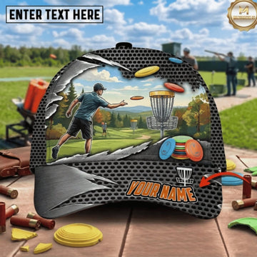 Maxcorners Disc Golf Player Throwing Disc Course Landscape Personalized Name 3D Cap LM3009