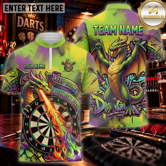 Maxcorners Darts Lime Green Golden Dragon Dartboard Personalized Name 3D Unisex Shirt