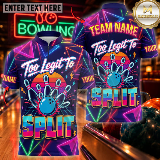 Maxcorners Bowling Too Legit To Split Colorful Bowling Pins Personalized Name 3D Unisex Shirt