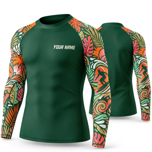 Maxcorners Personalized Tropical Tattoo Forest Green Shirt with Floral Art Sleeves 3D All Over Printed Shirts, Best Gifts for Nature Lovers