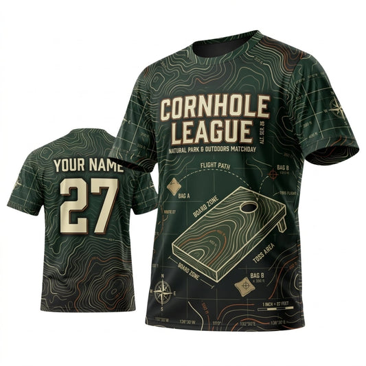 Maxcorners Cornhole League Vintage Forest Green Personalized Name 3D Unisex Shirt