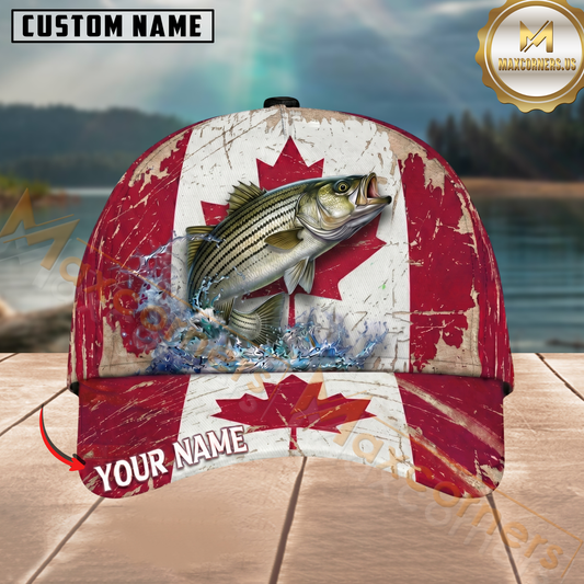 Maxcorners Fishing Canada Flag Personalized Name 3D Cap