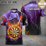 Maxcorners Darts Skull Fire Flame Mutilcolor Option Customized Name, Team Name 3D Polo Shirt