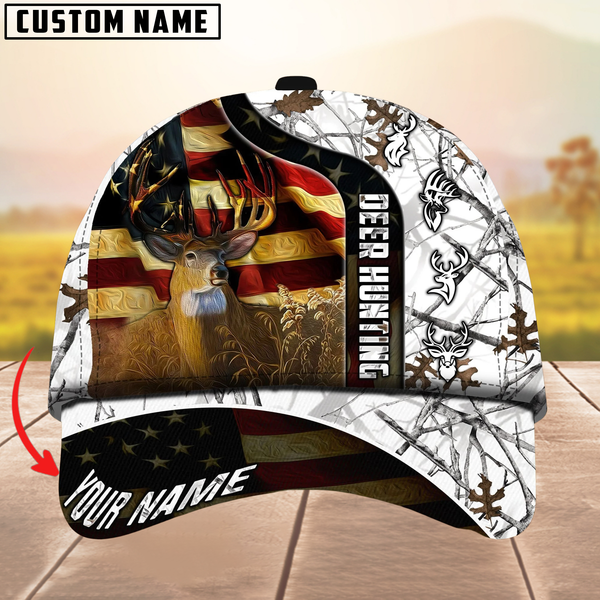 Maxcorners Unique USA Flag Deer Hunting Cap Multicolor Personalized Name 3D Cap