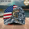 Maxcorners Fishing Patriotic Gray Camo Personalized Name 3D Cap (12 Fish Species)