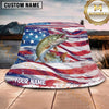 Maxcorners Fishing Watercolor American Flag Splash Personalized 3D Bucket Hat (13 Fish Species)