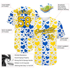 Maxcorners Custom 3D Pattern Design Hearts Painted In The Colors Of The Ukrainian Flag Premium Baseball Jerseys LM0210