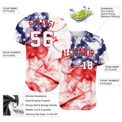 Maxcorners Custom White White-Red 3D American Flag Premium Baseball Jersey LM0210