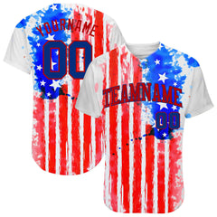 Maxcorners Custom Tie Dye White-Royal 3D American Flag Premium Baseball Jersey LM0210