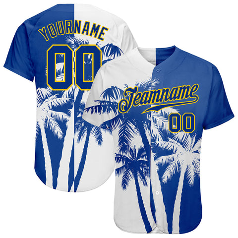 Custom Hawaii Coconut Trees Blue-White Pattern Authentic Baseball Jersey