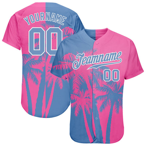 Custom Hawaii Coconut Trees Pink-Light Blue Pattern Authentic Baseball Jersey