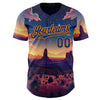 Maxcorners Custom Blue Royal-Bay Orange Texas Sunset Night Landscape City Edition Authentic Baseball Jersey LM2605