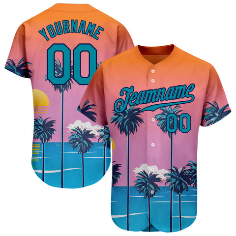 Custom Orange Teal - Navy Sun Beach Pattern Authentic Baseball Jersey