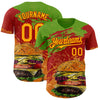 Maxcorners Custom Aurora Green Yellow-Red Foodie Fast Food Burger Authentic Baseball Jersey LM2605