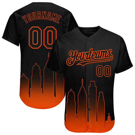 Maxcorners Custom Black Orange 3D Philadelphia City Edition Fade Fashion Authentic Baseball Jersey LM2605