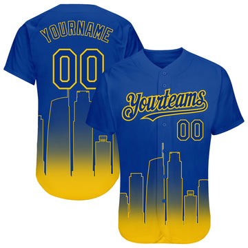Maxcorners Custom Royal Yellow 3D Los Angeles City Edition Fade Fashion Authentic Baseball Jersey LM2605