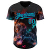Maxcorners Custom Black Aqua-Dark Purple Galaxy Star Leo Authentic Baseball Jersey LM2605