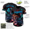 Maxcorners Custom Black Aqua-Dark Purple Galaxy Star Leo Authentic Baseball Jersey LM2605