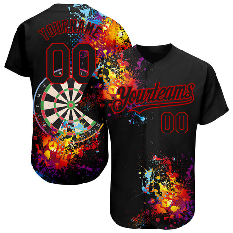 Maxcorners Black Red 3D Pattern Design Dart Board Authentic Baseball Jersey 3D Shirt