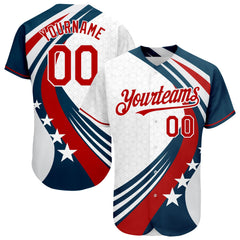 Maxcorners Custom White Red-Royal 3D American Flag Premium Baseball Jerseys LM0210