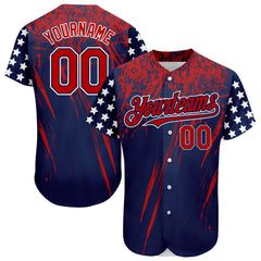 Maxcorners Custom White USA Flag Royal Red-Black 3D Premium Baseball Jersey LM0210