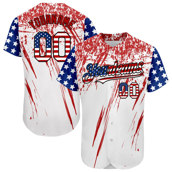 Maxcorners Custom Royal USA Flag Red-Black 3D Premium Baseball Jersey LM0210