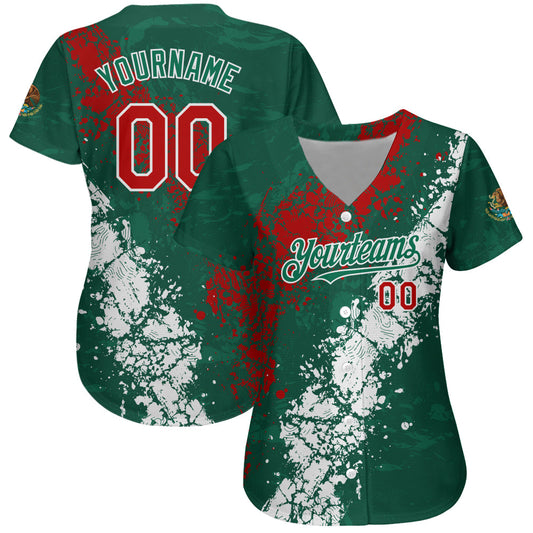 Maxcorners Custom Kelly Green Red-White 3D Mexico Authentic Baseball Jersey LM2605