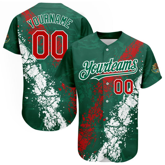 Maxcorners Custom Kelly Green Red-White 3D Mexico Authentic Baseball Jersey LM2605
