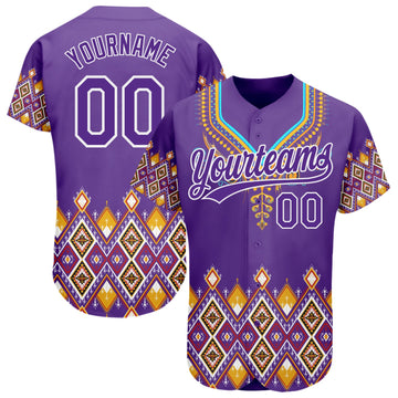 Maxcorners Custom Purple White 3D Pattern Design Traditional African Ethnic Style Authentic Baseball Jersey LM2605
