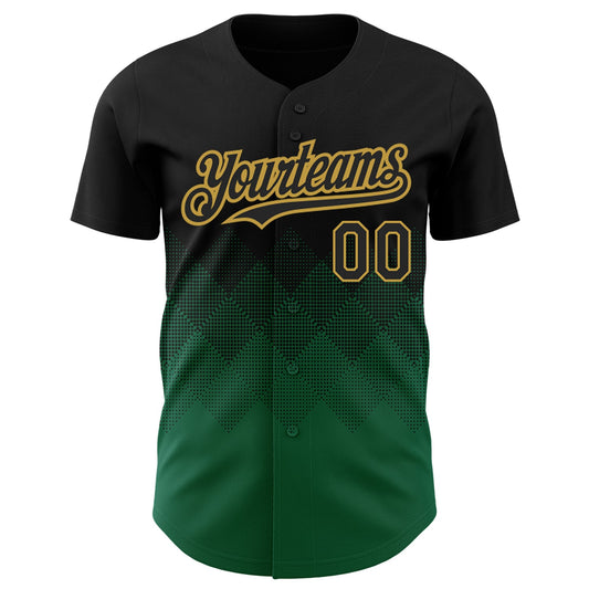 Maxcorners Custom Black Kelly Green-Old Gold 3D Pattern Design Gradient Square Shapes Authentic Baseball Jersey LM2605