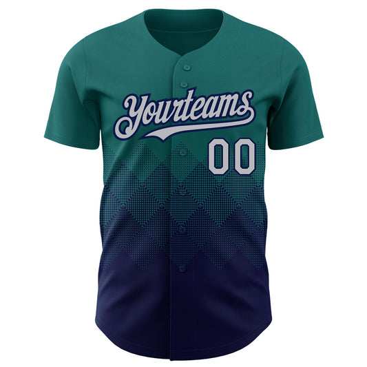 Maxcorners Custom Teal Gray-Navy 3D Pattern Design Gradient Square Shapes Authentic Baseball Jersey LM2605