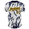 Maxcorners Custom White Navy-Gold 3D Pattern Design Abstract Sharp Shape Authentic Baseball Jersey LM2605