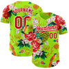 Maxcorners Custom Neon Green Red-White 3D Pattern Design Northeast China Big Flower Authentic Baseball Jersey LM2605