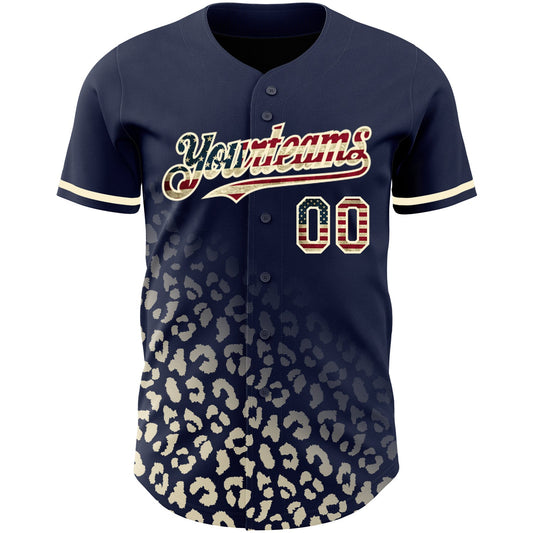 Maxcorners Custom Navy Vintage USA Flag-Teal 3D Pattern Design Leopard Print Fade Fashion Premium Baseball Jersey LM0210