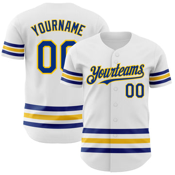 Maxcorners Custom White Royal-Yellow Line Authentic Baseball Jersey LM2605